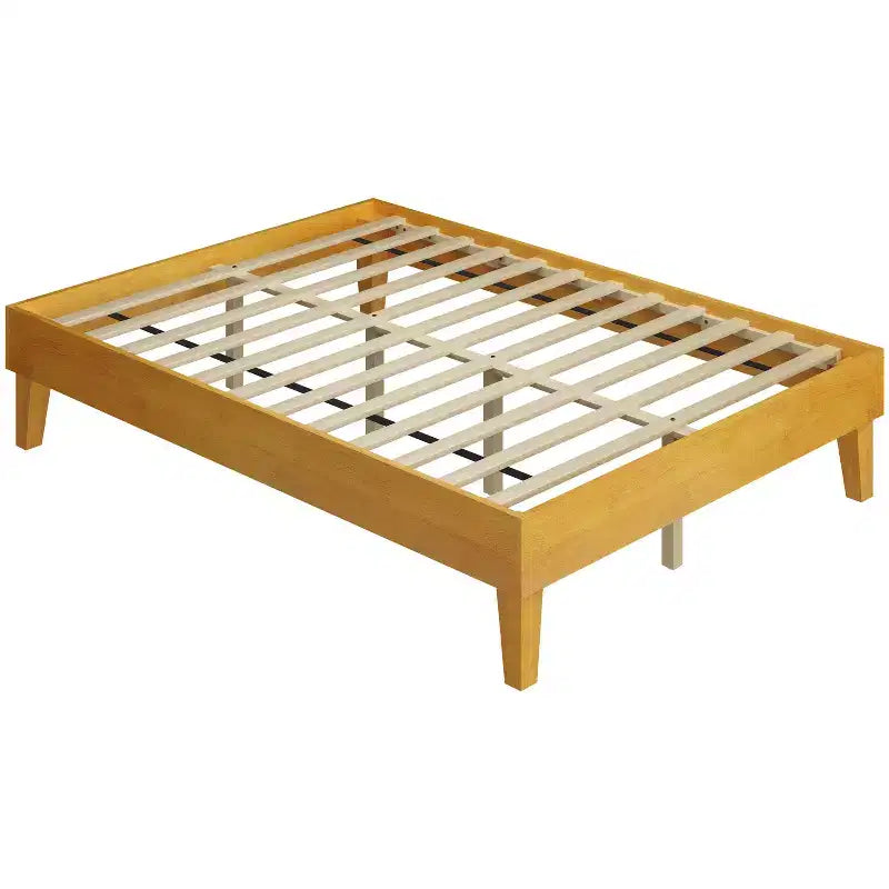 Base de cama de madera con plataforma y soporte de listones de madera