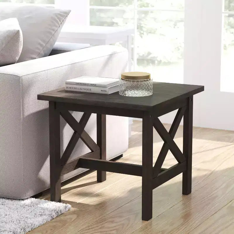 Mesa auxiliar rústica, mesa decorativa de madera maciza estilo casa de campo