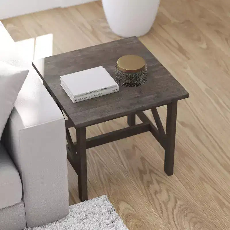 Mesa auxiliar rústica, mesa decorativa de madera maciza estilo casa de campo