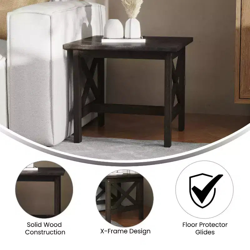 Mesa auxiliar rústica, mesa decorativa de madera maciza estilo casa de campo