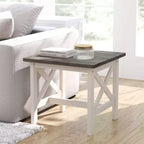 Mesa auxiliar rústica, mesa decorativa de madera maciza estilo casa de campo