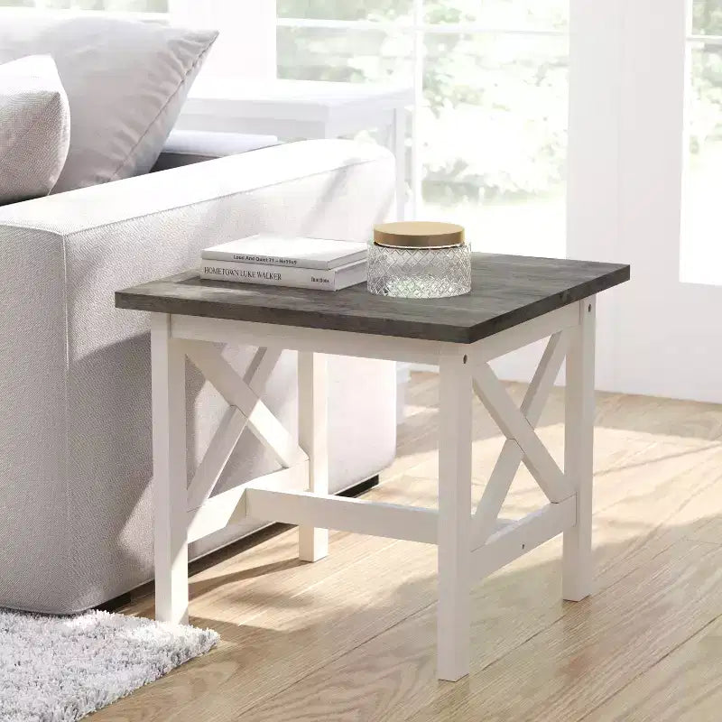 Mesa auxiliar rústica, mesa decorativa de madera maciza estilo casa de campo