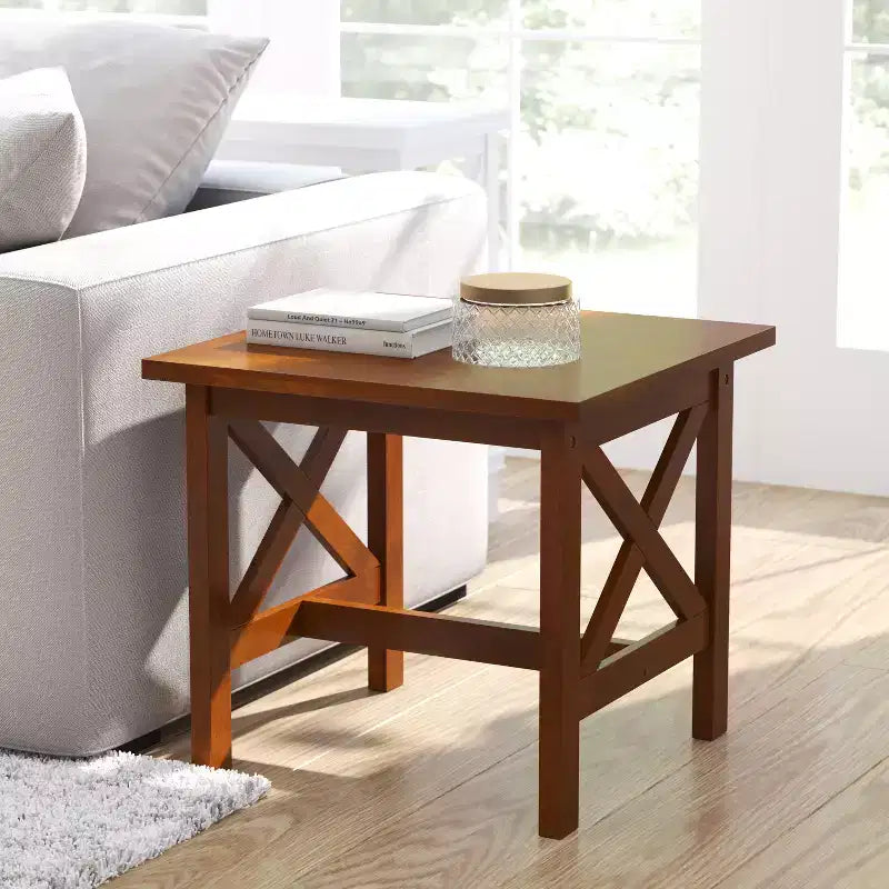 Mesa auxiliar rústica, mesa decorativa de madera maciza estilo casa de campo