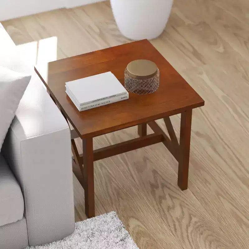 Mesa auxiliar rústica, mesa decorativa de madera maciza estilo casa de campo