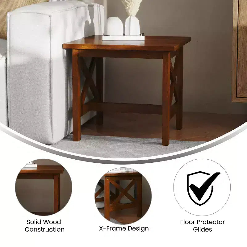 Mesa auxiliar rústica, mesa decorativa de madera maciza estilo casa de campo