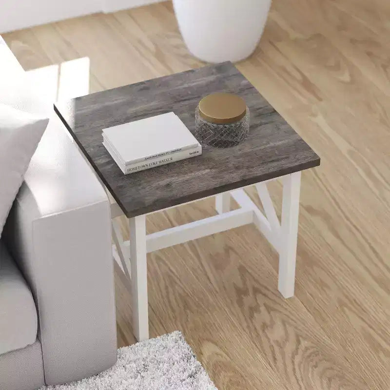 Mesa auxiliar rústica, mesa decorativa de madera maciza estilo casa de campo