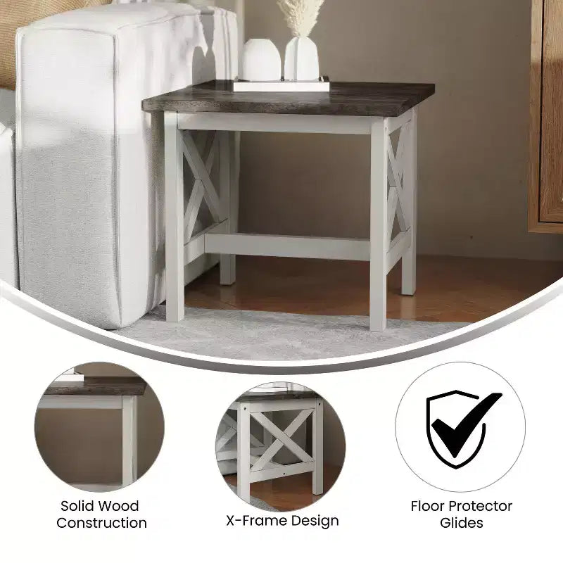 Mesa auxiliar rústica, mesa decorativa de madera maciza estilo casa de campo