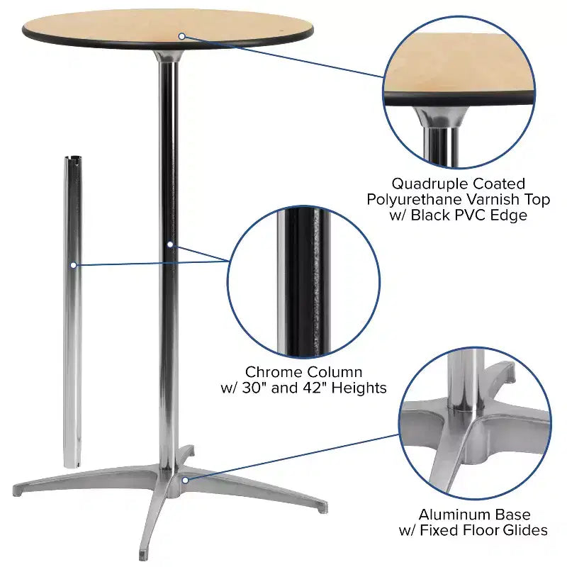 Mesa de cóctel redonda de madera de 30'' con columnas de 30'' y 42''