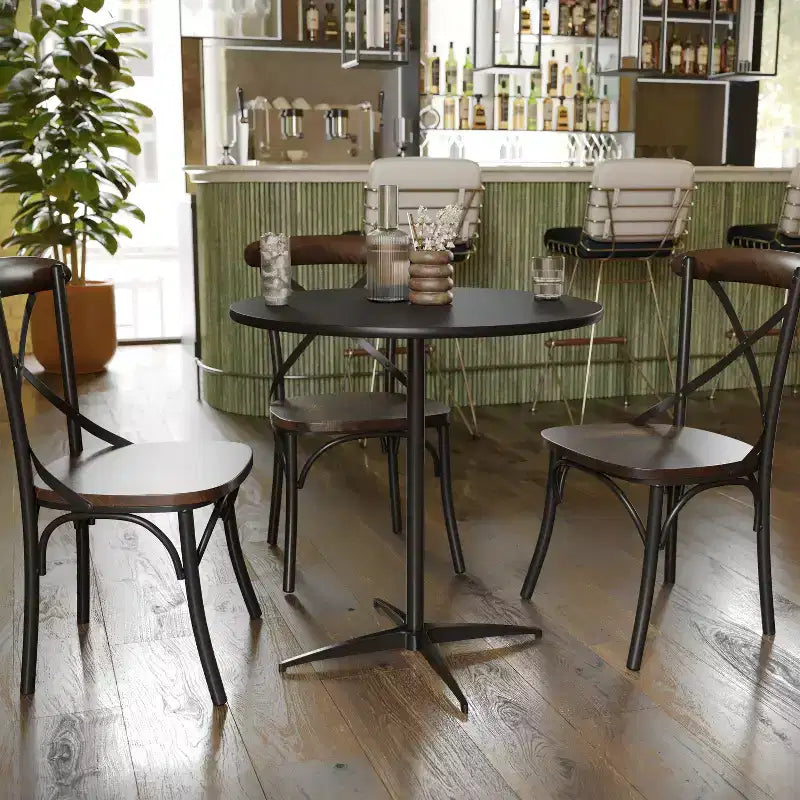 Mesa de cóctel redonda de madera de 30'' con columnas de 30'' y 42''