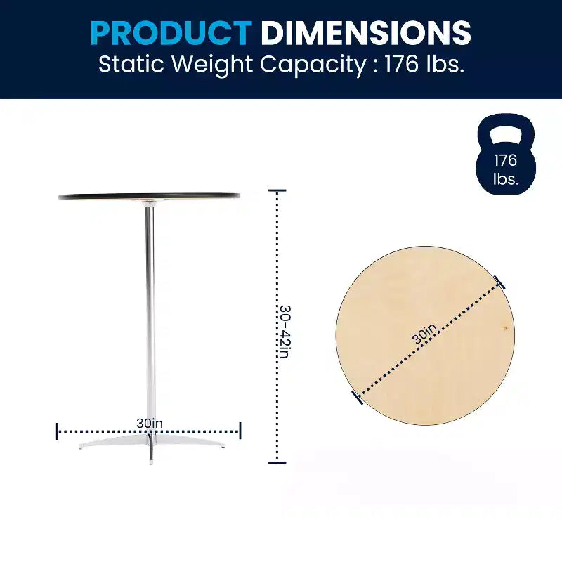 Mesa de cóctel redonda de madera de 30'' con columnas de 30'' y 42''