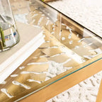 Mesa de centro Leilani de hoja de palma - Pan de oro/Cristal