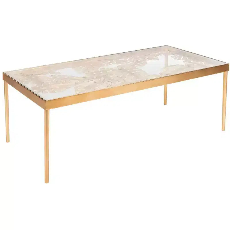 Mesa de centro Leilani de hoja de palma - Pan de oro/Cristal