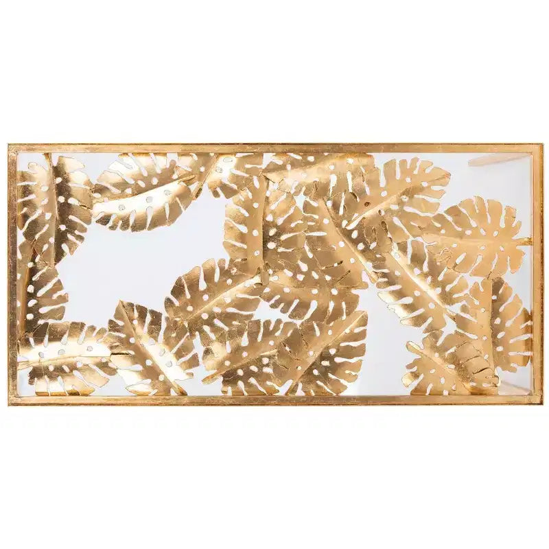Mesa de centro Leilani de hoja de palma - Pan de oro/Cristal