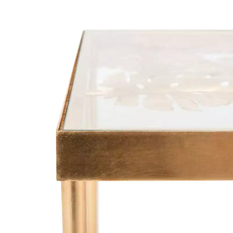 Mesa de centro Leilani de hoja de palma - Pan de oro/Cristal