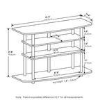 Soporte de TV de 4 niveles sin herramientas, centro de entretenimiento con capacidad para televisores de hasta 46", roble blanco