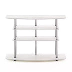 Soporte de TV de 4 niveles sin herramientas, centro de entretenimiento con capacidad para televisores de hasta 46", roble blanco