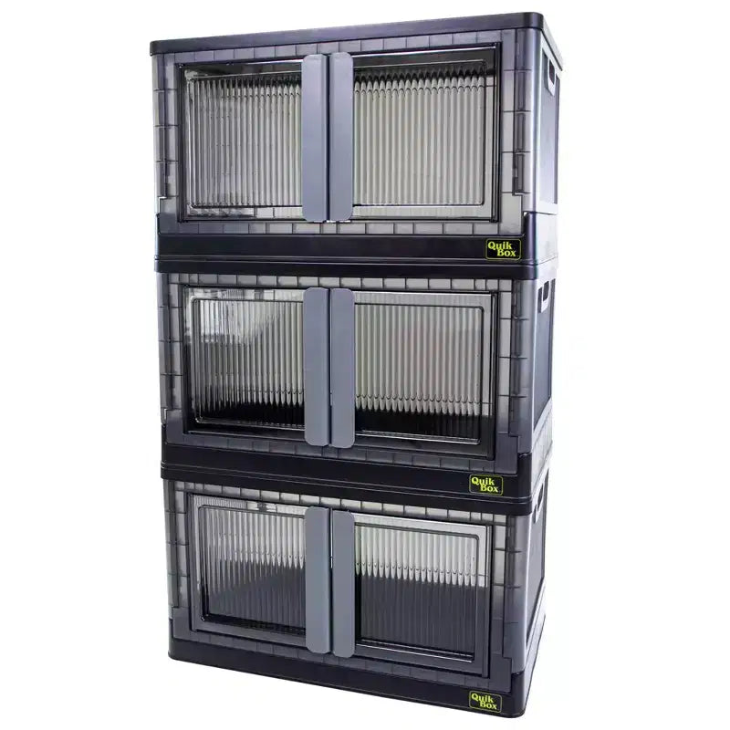 dbest products Quik Box Stackable Storage Bins With Doors Collapsible Organizer & Foldable Container 19 Gal - 3 Pack