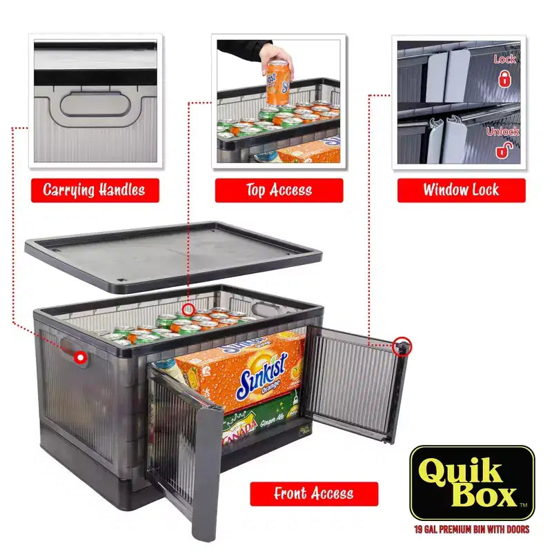 Cestas de almacenamiento apilables Quik Box con puertas, organizador plegable y contenedor plegable de 72 L - Paquete de 3
