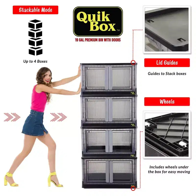 Cestas de almacenamiento apilables Quik Box con puertas, organizador plegable y contenedor plegable de 72 L - Paquete de 3