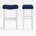 WestinTrends 29 Upholstered Saddle Seat Bar Stool (Set of 2), Antique White/Navy Blue