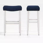 WestinTrends 29 Upholstered Saddle Seat Bar Stool (Set of 2), Antique White/Navy Blue
