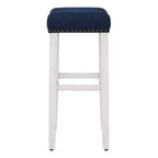 29 Taburete de bar con asiento tapizado tipo silla de montar, blanco antiguo/azul marino