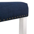 29 Taburete de bar con asiento tapizado tipo silla de montar, blanco antiguo/azul marino