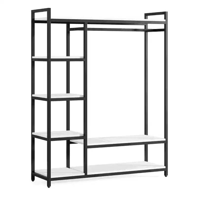 Lantine Freestanding Closet Organizer with 6 Storage Shelves and Hanging Bar, Large Standing Clothes Garment Rack