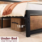 Base de cama Queen Size, plataforma de cama industrial con cabecero de madera, no requiere somier, marrón rústico sin ruidos
