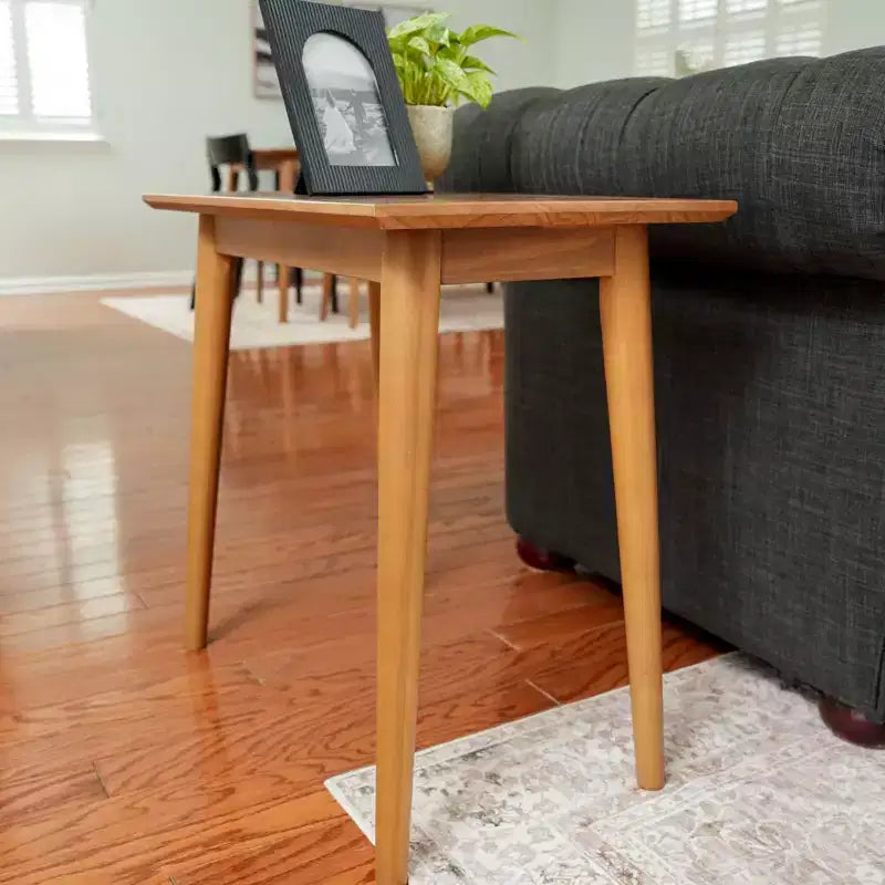 Mesa auxiliar rectangular de mediados de siglo moderna, mesa auxiliar de madera maciza para sala de estar