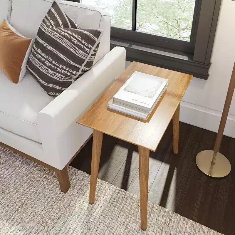 Mesa auxiliar rectangular de mediados de siglo moderna, mesa auxiliar de madera maciza para sala de estar