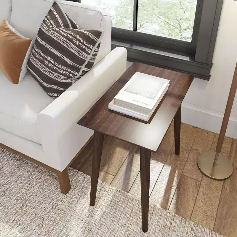 Mesa auxiliar rectangular de mediados de siglo moderna, mesa auxiliar de madera maciza para sala de estar