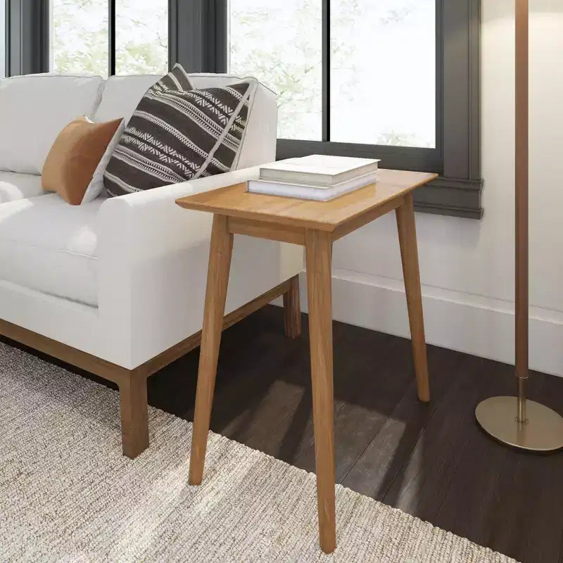 Mesa auxiliar rectangular de mediados de siglo moderna, mesa auxiliar de madera maciza para sala de estar