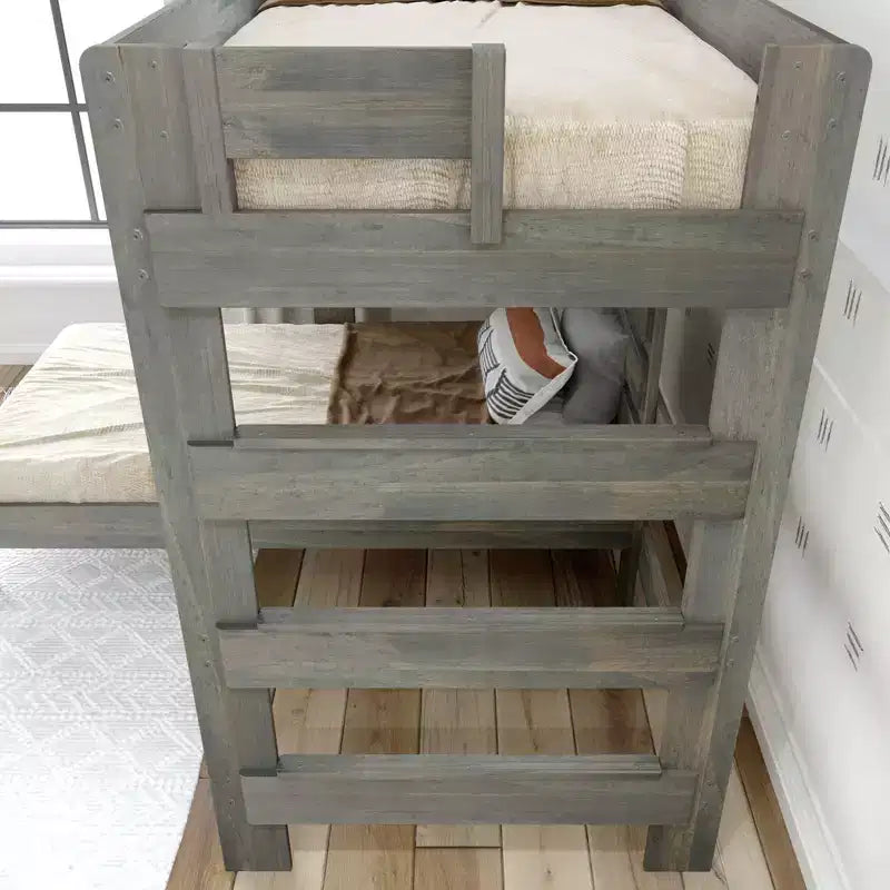 Litera en forma de L de madera maciza para adultos, tamaño individual sobre individual, estilo rústico