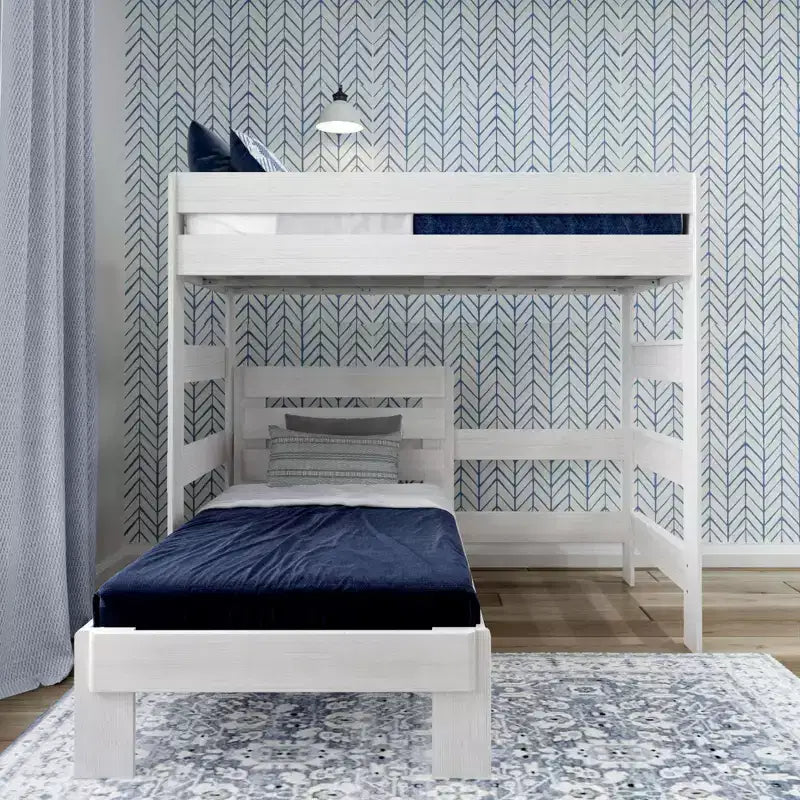 Litera en forma de L de madera maciza para adultos, tamaño individual sobre individual, estilo rústico