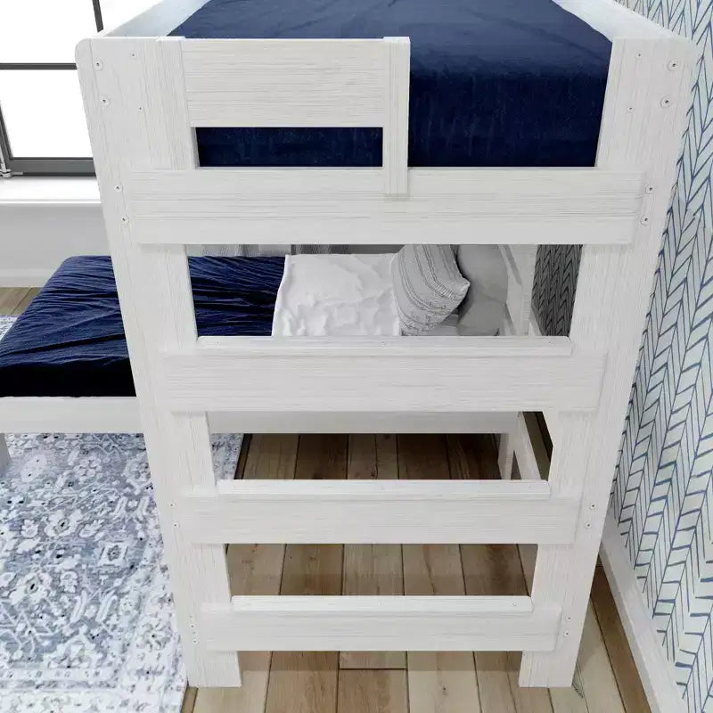 Litera en forma de L de madera maciza para adultos, tamaño individual sobre individual, estilo rústico