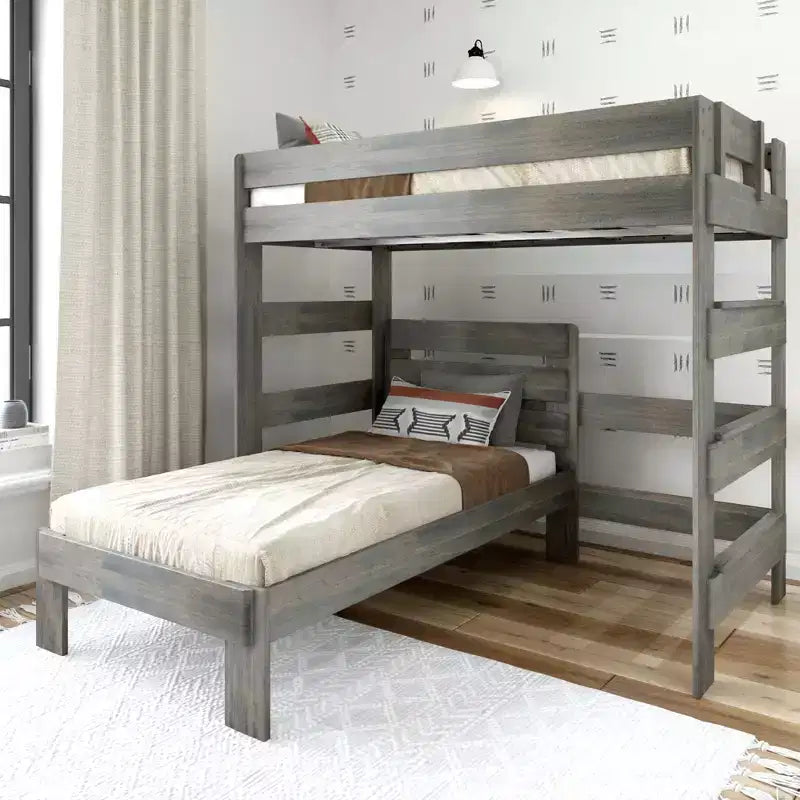 Plank+Beam Solid Wood Farmhouse Twin over Twin L-Shaped Bunk Bed for Adults