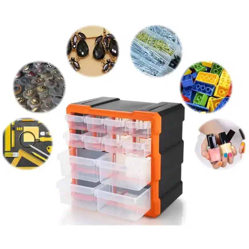 Cajonera de Almacenamiento de Plástico con 12 Cajones, Organizador Apilable, Contenedor con Múltiples Compartimentos