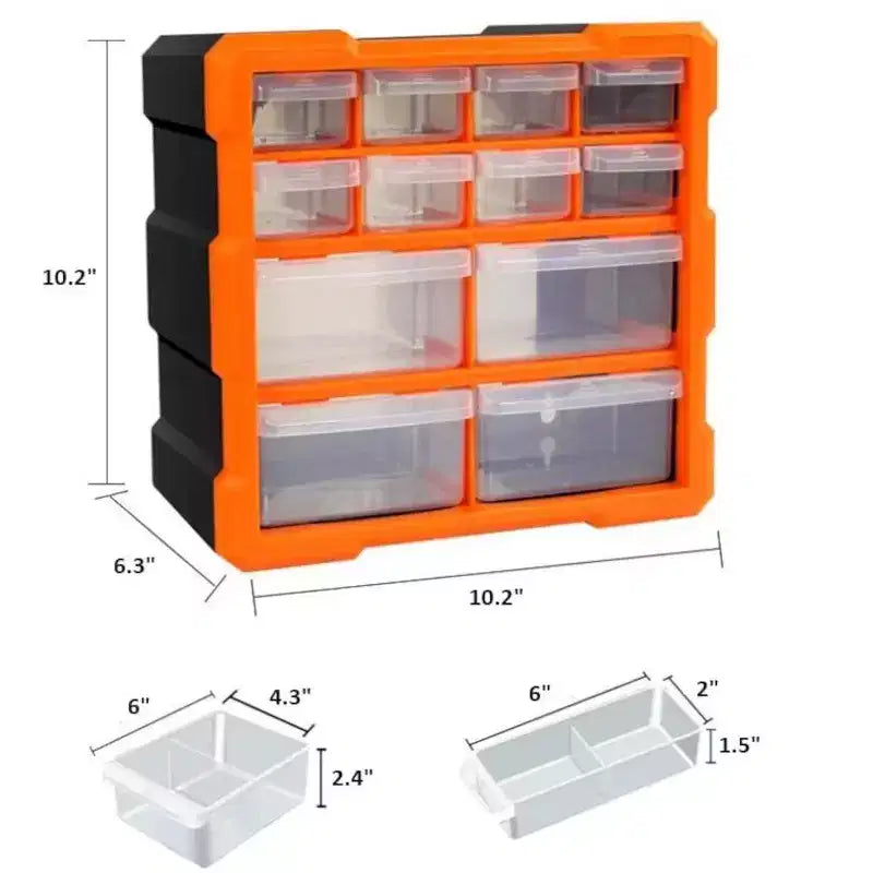 Cajonera de Almacenamiento de Plástico con 12 Cajones, Organizador Apilable, Contenedor con Múltiples Compartimentos