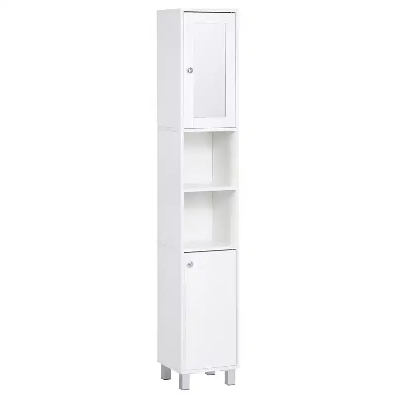 kleankin Tall Bathroom Storage Cabinet with Mirror, Wooden Freestanding Tower Cabinet with Adjustable Shelves, for Bathroom, or Living Room
