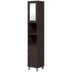 Mueble Alto de Baño con Espejo, Armario de Torre de Madera Independiente con Estantes Ajustables