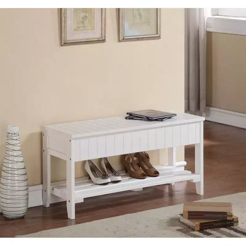 HOMLUX 35.5 Shoe Bench Storage Rack Ottoman with Open Shelf,White