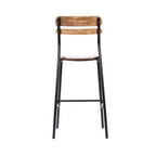 Taburetes de bar con estructura de metal y asientos y respaldos de madera maciza con acabado antiguo