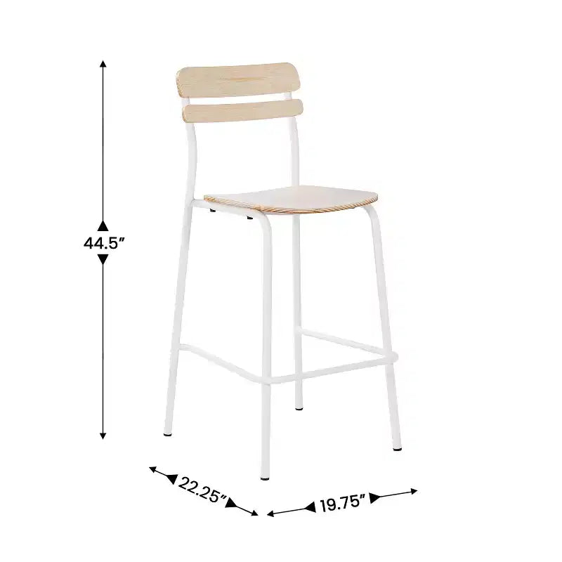 Taburetes de bar con estructura de metal y asientos y respaldos de madera maciza con acabado antiguo
