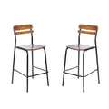 Emma and Oliver Set of 2 Bar Stools with Metal Frames and Solid Wood Seats and Backs with Antique Finishes