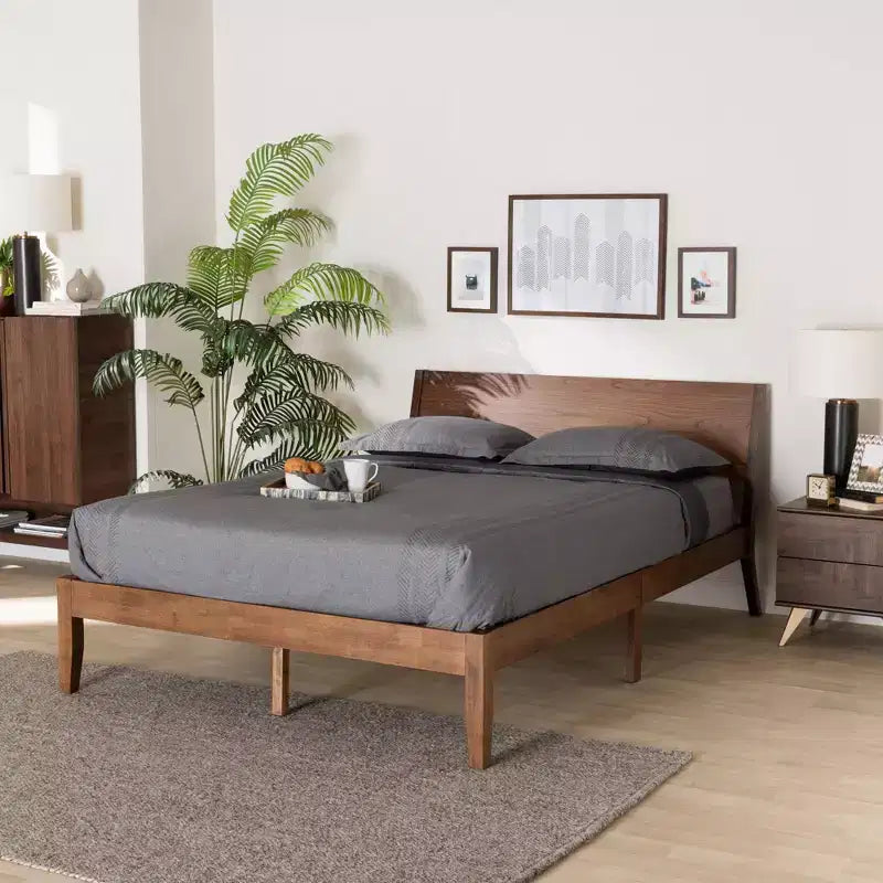 Baxton Studio Salvatore Mid-Century Modern Walnut Brown Finished Wood Platform Bed