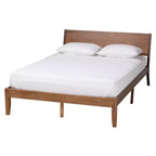 Cama tipo plataforma de madera con acabado nogal marrón moderno de mediados de siglo Salvatore