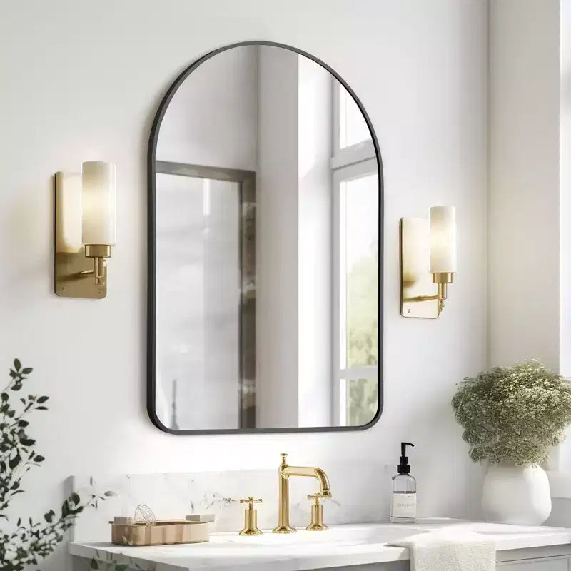 Dovelina Modern Arched Metal Frame Bathroom Mirror Decorative Wall Mirror