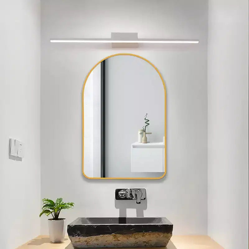 Espejo de baño moderno con marco de metal arqueado, espejo decorativo de pared