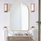 Espejo de baño moderno con marco de metal arqueado, espejo decorativo de pared